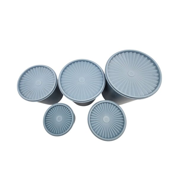 Vintage tupperware Country Blue Servaleir 5 Piece Canister Set - Picture 2 of 8